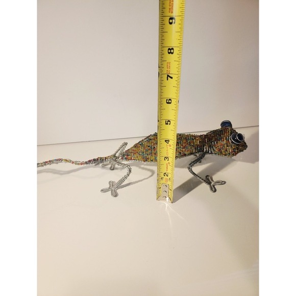 Beaded Gecko Lizard Sculpture Handmade Wire Art Colorful Figurine Garden Patio - Picture 10 of 12